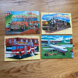 Vintage Melissa & Doug, Four wooden 12-piece jigsaw puzzles in a box